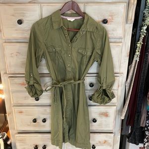 Army green button up dress small